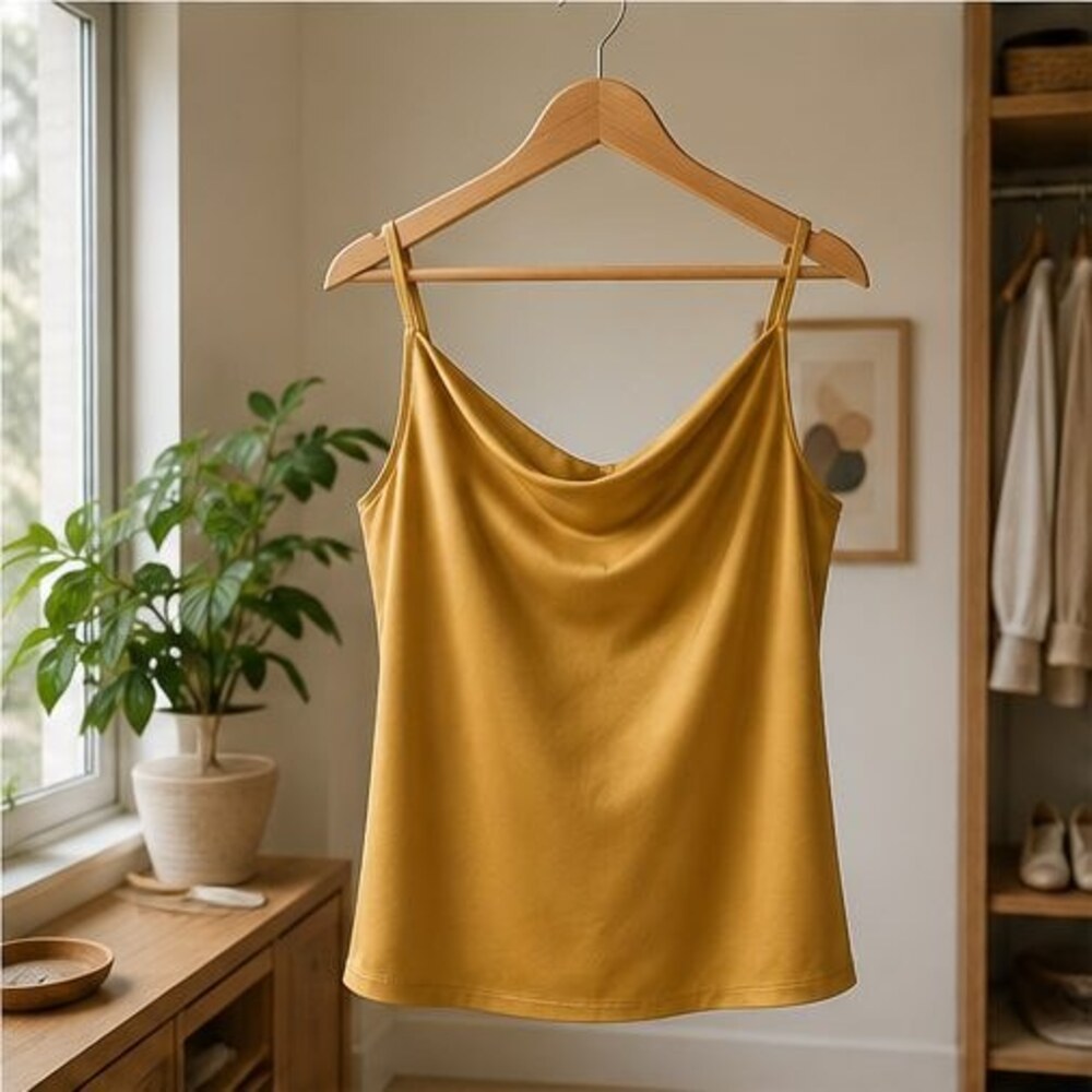 Mustard Satin Cowl Neck Top